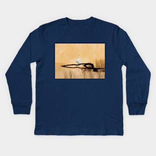 Great White Egret on Golden Pond Kids Long Sleeve T-Shirt